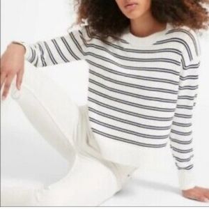 Everlane Cotton Crewneck Boxy Stripe Sweater Black White